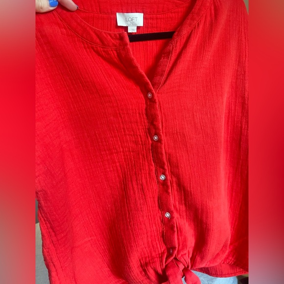 LOFT Bright Red Tie-Front Blouse - Picture 4 of 4